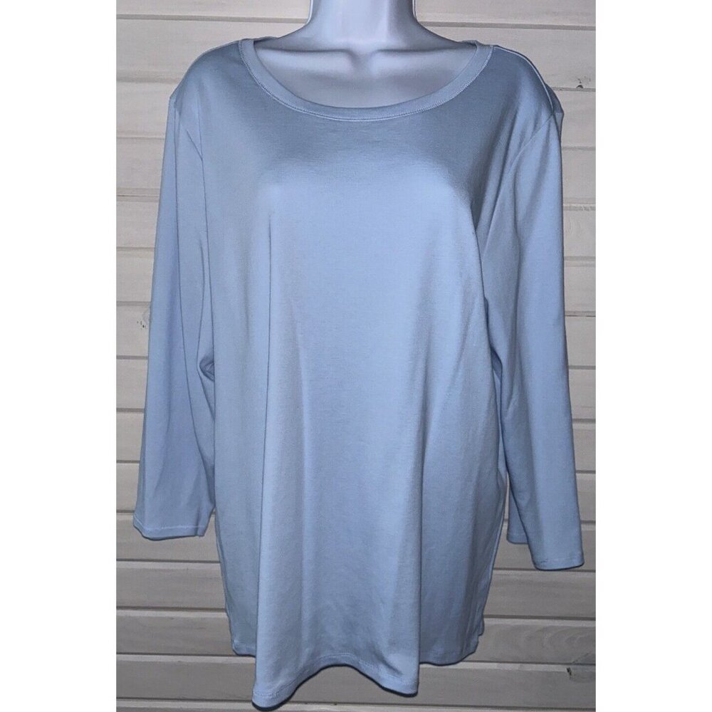 J Jill Sz XL Light Blue Pima Cotton Ballet Sleeve Tee Soft Scoop Neck Peru EUC - Picture 2 of 8